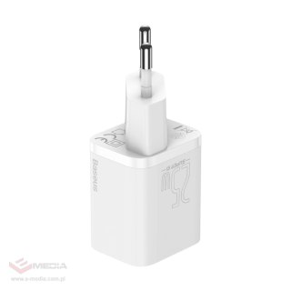Szybka ładowarka sieciowa Baseus Si USB-C 25W 3A z kablem USB-C / USB-C 1m - biały