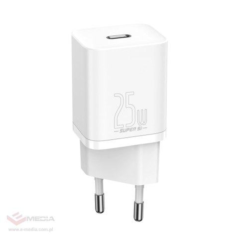 Szybka ładowarka sieciowa Baseus Si USB-C 25W 3A z kablem USB-C / USB-C 1m - biały