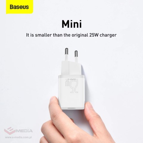 Szybka ładowarka sieciowa Baseus Si USB-C 25W 3A z kablem USB-C / USB-C 1m - biały