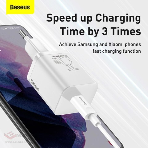 Szybka ładowarka sieciowa Baseus Si USB-C 25W 3A z kablem USB-C / USB-C 1m - biały