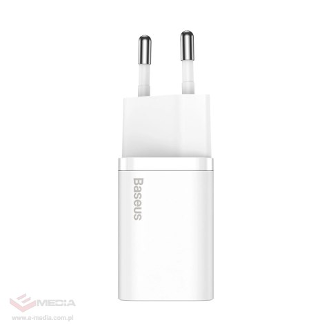 Szybka ładowarka sieciowa Baseus Si USB-C 25W 3A z kablem USB-C / USB-C 1m - biały