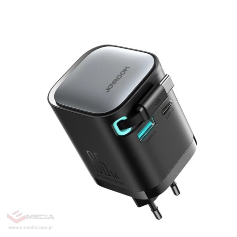 Ładowarka GaN Joyroom JR-TCL02 65W USB-A USB-C z wbudowanym kablem USB-C - czarna
