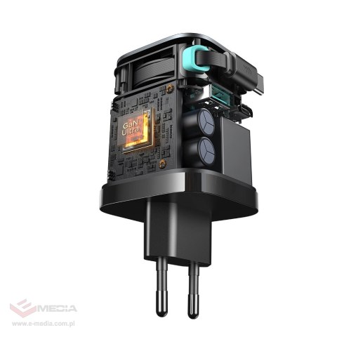 Ładowarka GaN Joyroom JR-TCL02 65W USB-A USB-C z wbudowanym kablem USB-C - czarna