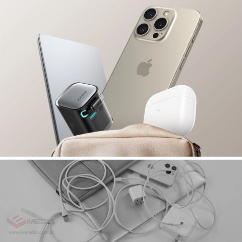 Ładowarka GaN Joyroom JR-TCL02 65W USB-A USB-C z wbudowanym kablem USB-C - czarna