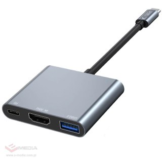 HUB Tech-Protect V1 3w1 USB-C - USB-A 3.0 / USB-C PD 100W / HDMI 4K 30Hz - szary