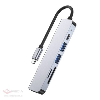 HUB Tech-Protect V4 6w1 USB-C - USB-A 3.0 / USB-A 2.0 / USB-C / HDMI / czytnik kart micro SD / TF / SD - szary
