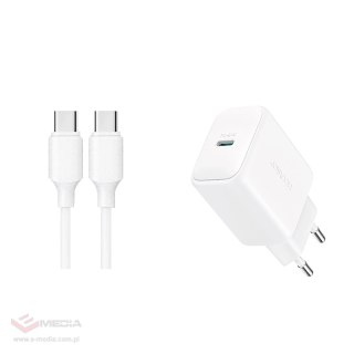 Ładowarka Joyroom JR-TCF20 sieciowa USB-C PD 20W - biała + kabel USB-C / USB-C 1m