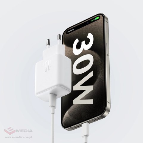 Ładowarka Joyroom JR-TCF24 sieciowa USB-C PD 30W QC SFC - biała + kabel USB-C 1m