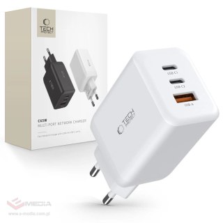 Ładowarka Tech-Protect C65W sieciowa 2x USB-C PD 65W / USB-A QC 3.0 - biała