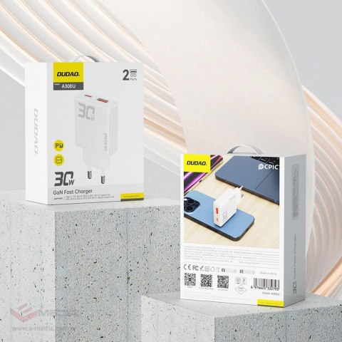 Ładowarka sieciowa GaN Dudao A30EU 30W USB-A / USB-C - biała