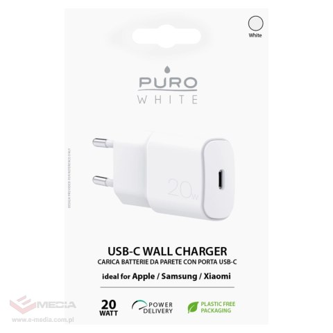 Ładowarka sieciowa Puro White 20W Power Delivery USB-C - biała
