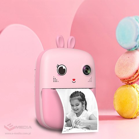 Mini drukarka termiczna dla dzieci z aparatem fotograficznym i kamerą - różowa