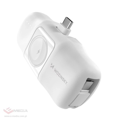 Mini powerbank Wozinsky WF16-YCS 5000mAh 15W USB-C z wbudowanym kablem USB-C i ładowarką do Apple Watch - biały