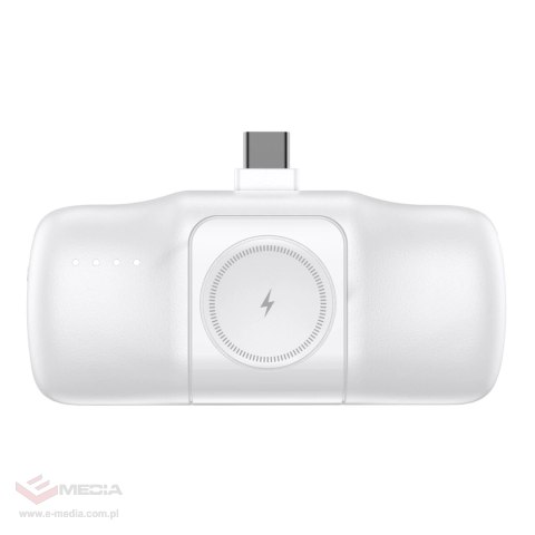 Mini powerbank Wozinsky WF16-YCS 5000mAh 15W USB-C z wbudowanym kablem USB-C i ładowarką do Apple Watch - biały