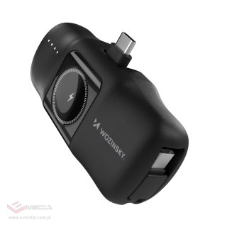 Mini powerbank Wozinsky WF16-YCS 5000mAh 15W USB-C z wbudowanym kablem USB-C i ładowarką do Apple Watch - czarny