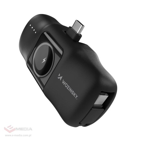 Mini powerbank Wozinsky WF16-YCS 5000mAh 15W USB-C z wbudowanym kablem USB-C i ładowarką do Apple Watch - czarny