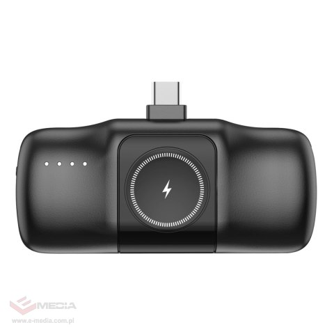 Mini powerbank Wozinsky WF16-YCS 5000mAh 15W USB-C z wbudowanym kablem USB-C i ładowarką do Apple Watch - czarny