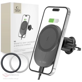 Uchwyt Tech-Protect MM15W-V1 samochodowy na telefon z ładowarką indukcyjną MagSafe 15W na kratkę nawiewu - czarny