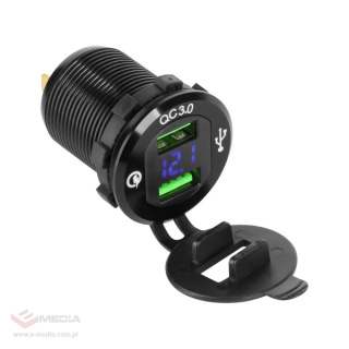Ładowarka samochodowa 2xUSB z funkcją Quick Charge i miernikiem napięcia