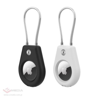 Etui na Apple AirTag ze stalową linką - czarne + białe (2 sztuki)