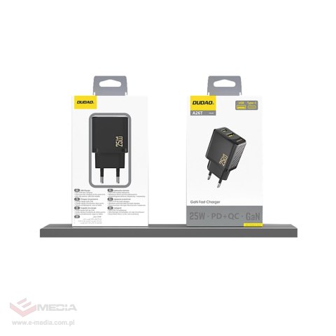 Ładowarka Dudao A26T GaN 25W USB-A, USB-C - czarna