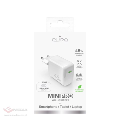 Ładowarka sieciowa Puro Super Mini 45W PD GaN USB-C - biała