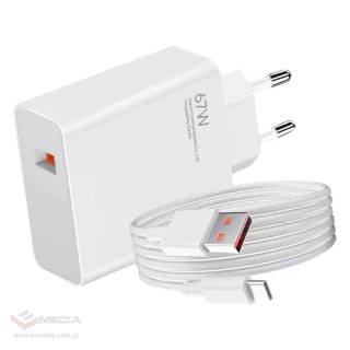 Ładowarka sieciowa Xiaomi BHR9465EU 67W 6.2A USB-A z kablem USB-C - biała