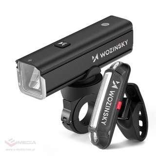 Zestaw lampek rowerowych Wozinsky WSBLB3 przednia (1000 lm) USB-C i tylna USB micro - czarny