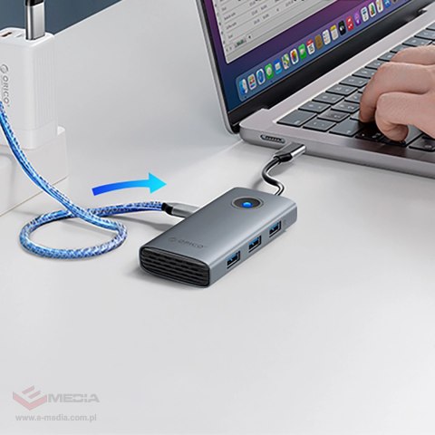 Hub USB-C Orico PW11-6P stacja dokująca 3x USB-A 3.0 + 1x USB-C 2.0 + 1x HDMI - szary