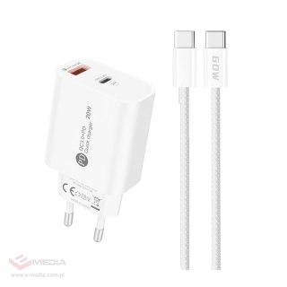 Ładowarka sieciowa A6MaxC 20W USB-A USB-C z kablem USB-C - USB-C 1m - biała