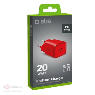 Ładowarka sieciowa SBS TETRGAN1C20R 20W GaN z Power Delivery - czerwona