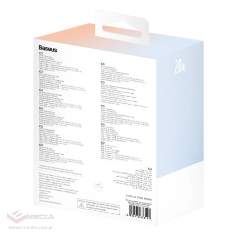 Powerbank Baseus Popsicle 5200mAh 20W z wbudowanym kablem Lightning (+ biały kabel Baseus Simple USB-C - USB-C 60W/20V/3A/30cm) 