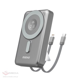 Powerbank Dudao K29 10000mAh PD 20W z MagSafe z metalową obudową, podstawką i wbudowanymi kablami USB-C/Lightning - szary