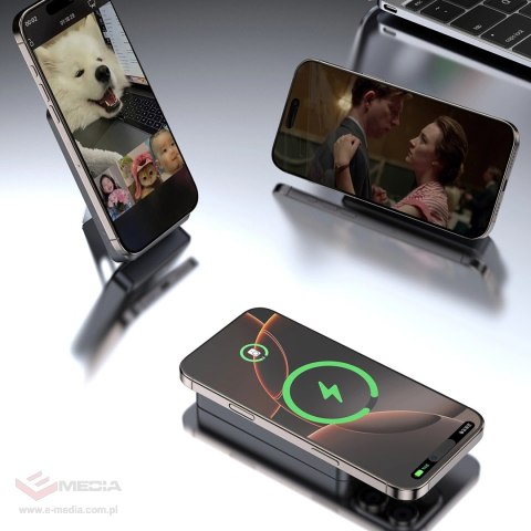 Powerbank Dudao K29 10000mAh PD 20W z MagSafe z metalową obudową, podstawką i wbudowanymi kablami USB-C/Lightning - szary