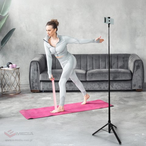 Premium selfie stick Wozinsky WRZP1 z automatycznie rozkładanymi nóżkami, funkcja statywu, 1,7m - czarny