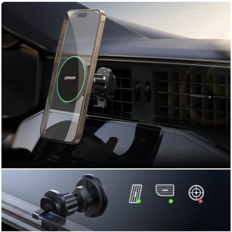Uchwyt Joyroom JR-ZS412 z ładowarką Qi2 15W, samochodowy, na kratkę nawiewu - czarny