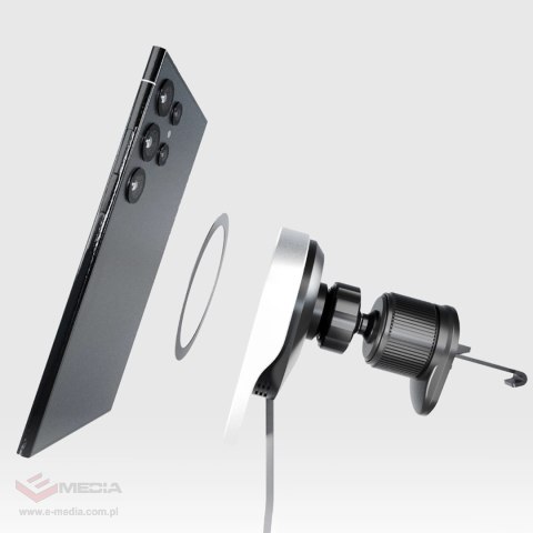 Uchwyt na smartfona z ładowarką bezprzewodową SBS TESUPP15WRETRACABL ze zwijanym kablem kompatybilny z MagSafe - czarny