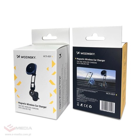 Uchwyt samochodowy Wozinsky WCT5-6S2Y z ładowarką indukcyjną Qi/MagSafe 15W z wentylatorem na kratkę nawiewu - czarny