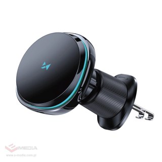 Uchwyt samochodowy Wozinsky WCT5-Q6S2Y z ładowarką indukcyjną Qi/MagSafe 15W na kratkę wentylacji z wentylatorem - czarny