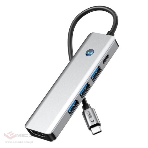 Adapter Tech-Protect HB01 HUB Adapter 5w1 USB-C + USB3.0 + HDMI 4K 60Hz + PD100W - szary