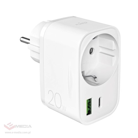 Ładowarka Puro 20W Power Delivery z wtyczką i gniazdem Schuko 1x USB-C + 1x USB-A - biała
