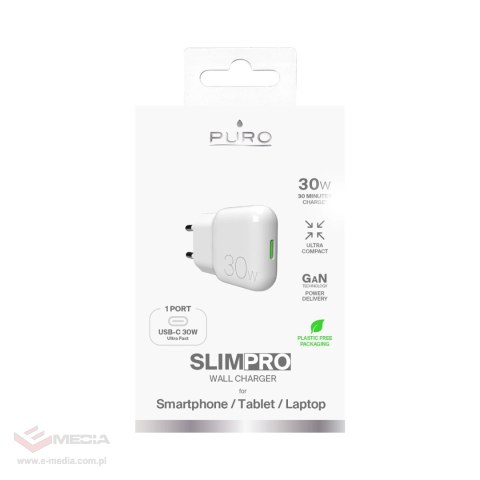 Ładowarka sieciowa GaN Puro SLIMPRO 30W USB-C - biała