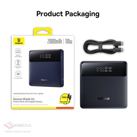 Powerbank Baseus Blade H1 20000mAh 100W z wyświetlaczem - czarny