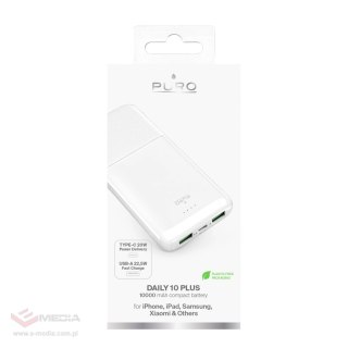 Powerbank Puro DAILY 10 PLUS 10000mAh 2x USBA / 1x USB-C 22.5W - biały