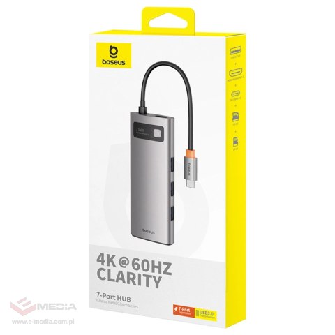 Hub USB-C Baseus Metal Gleam 7w1 HDMI 4K 60Hz / 3x USB 3.0 / USB-C PD / SD / microSD - szary