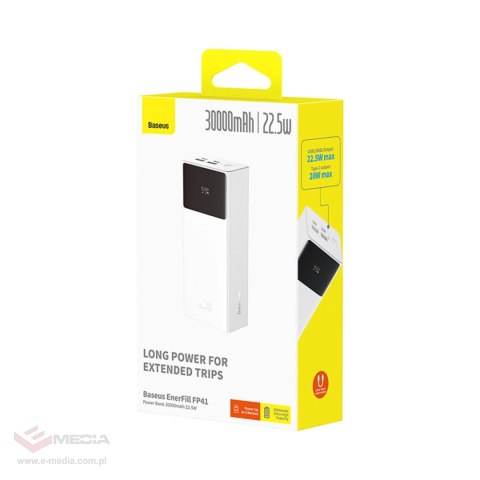 Powerbank Baseus EnerFill FP41 30000mAh 22.5W z kablem Baseus Simple USB-A - USB-C 3A 30cm - biały