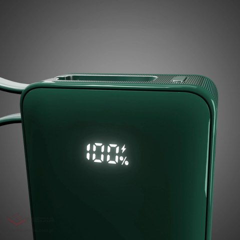 Powerbank SBS 10000 mAh 20W z wbudowanym kablem USB-C i wyświetlaczem cyfrowym - zielony