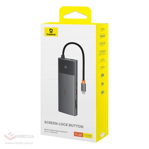Hub USB-C Baseus Metal Gleam II 10w1 HDMI USB-A USB-C RJ45 SD/TF - szary