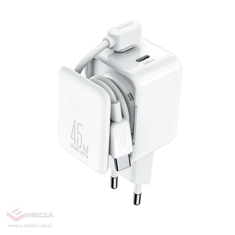Ładowarka sieciowa Joyroom JR-TCL05 45W GaN z organizerem na kabel - biała