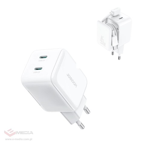 Ładowarka sieciowa Joyroom JR-TCL05 45W GaN z organizerem na kabel - biała